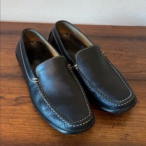 GEOX Men Size 42 US 9 Black Respira Driving Loafers Leather Casual Slip-on Shoes